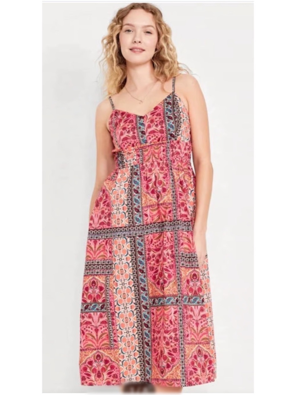 Old Navy Waist-Defined patchwork Paisley print Cami Midi Dress XXL - Picture 3 of 15